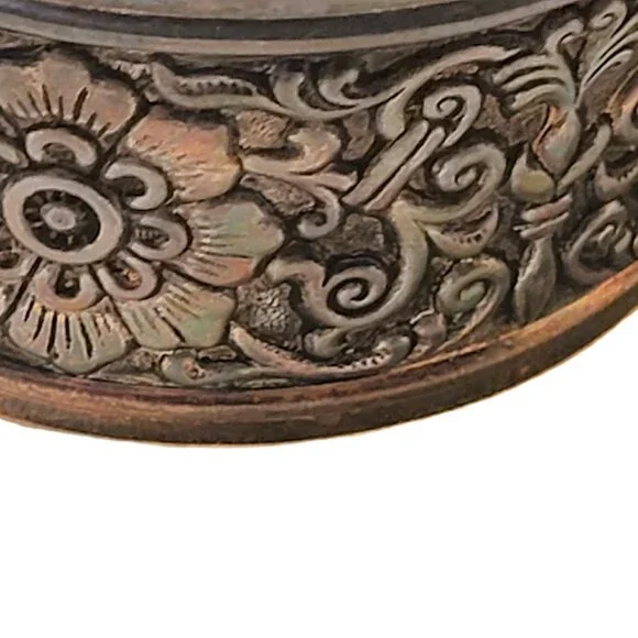 4 Vintage Pewter Saucer Tea Coffee Cups Floral Flower Glass Mug Dining Dinner - Picture 10 of 13